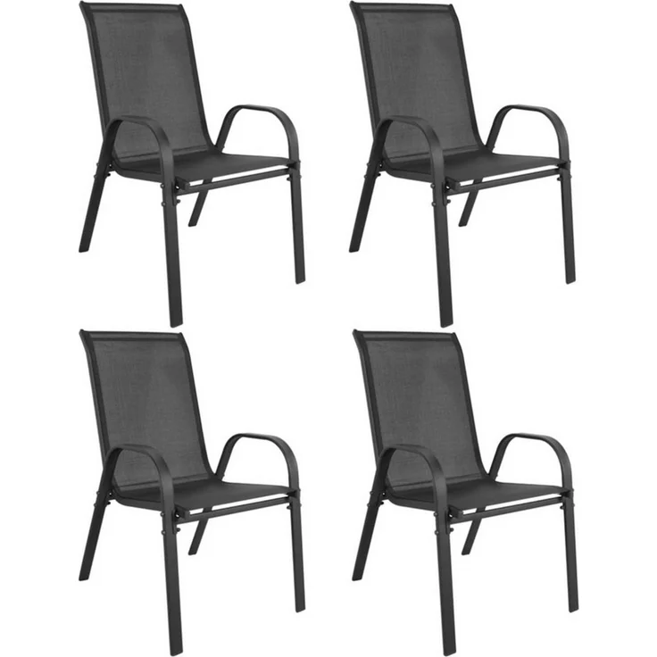 Home Collective Gartenstuhl Stapelstühle 4er Set Garten Hochlehner, stapelbar & wetterfest, 4 Stühle, Ideal für Terrasse & Balkon, Dunkelgrau mit Metallbeinen – Bild 1