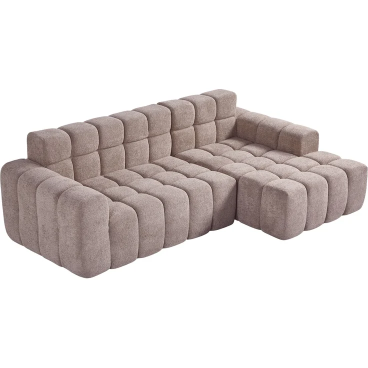 L-förmiges modulares Sofa aus Regen-Velours 250x125x60 cm in Khaki mit Kaltschaum – Bild 9