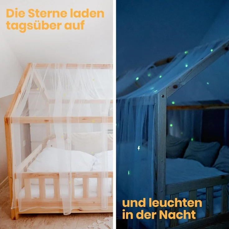 lilimaus Betthimmel Hausbett Himmel Sterne aus 100% Musselin Baumwolle - 12 Farben (1-tlg), Musselin Hausbett Himmel mit Sternen, handgenäht – Bild 3