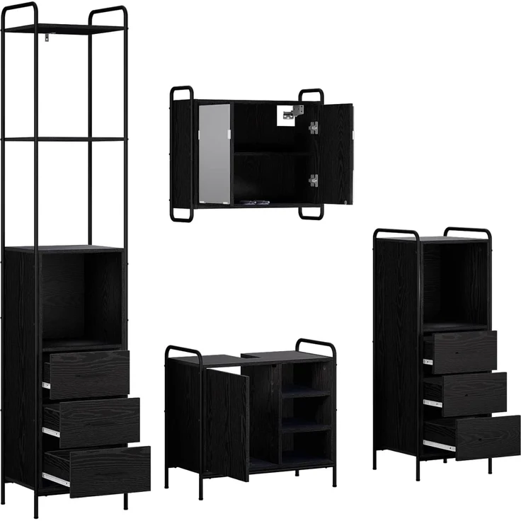 vidaXL Badezimmerschrank-Set 4 stk. Schwarz Eichen-Optik 3444675 – Bild 7