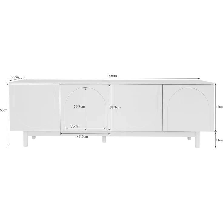 Merax Leichte Lowboard-TV-Möbel im Luxusstil, strukturierte Türen, verstellbare Trennwände, Weiß – Bild 4