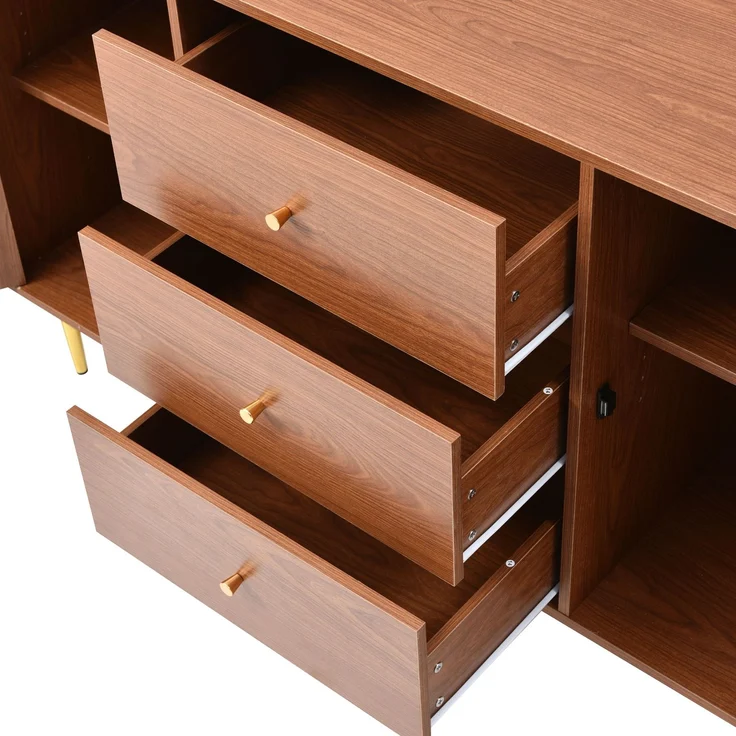 Vintage Kommode mit 3 Schubladen und verstellbarem Fachboden, Nussbaum Holzoptik, Stauraum Schrank – Bild 9