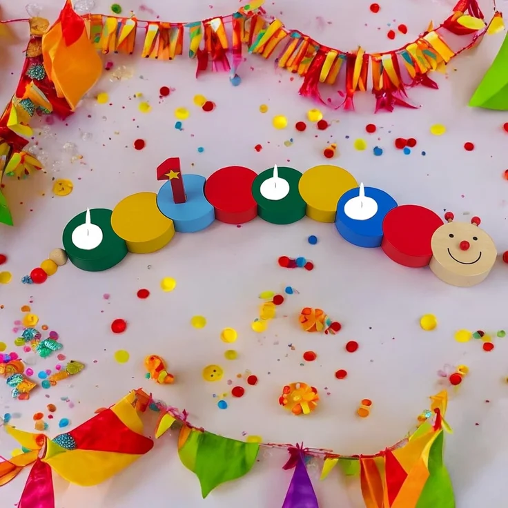 Tolle Geburtstagsdeko, Kerzenhalter für Teelichter, 1. -7. Geburtstag, RAUPE – Bild 2