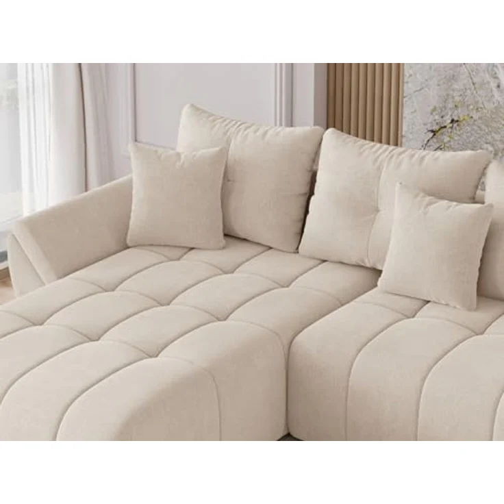 GrainGold Ecksofa Decor U, U-Form mit Bettkasten, Schlaffunktion, Wellenfedern, Beige – Bild 6