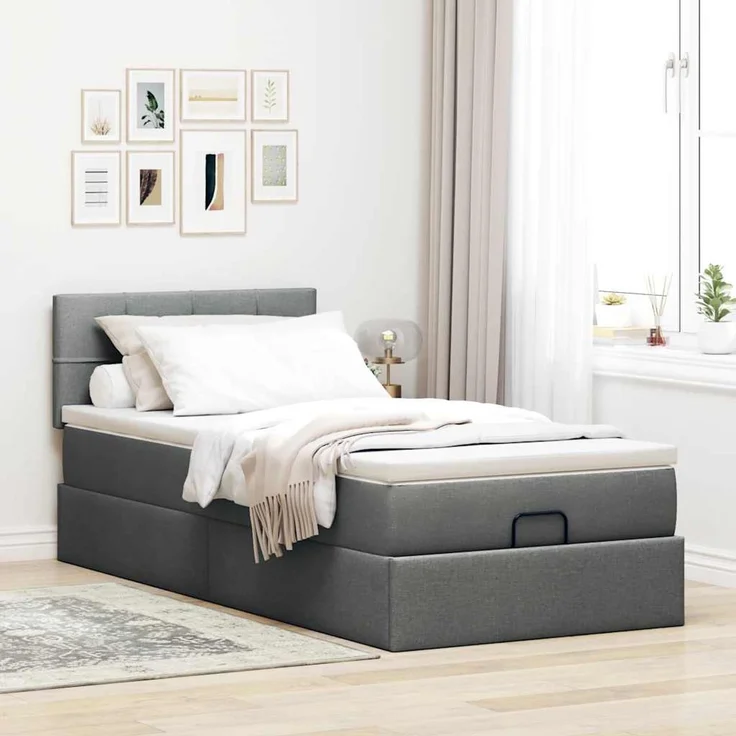 vidaXL Ottomane Bett mit Matratze & LEDs Dunkelgrau 90x200 cm Stoff 3312278 – Bild 4