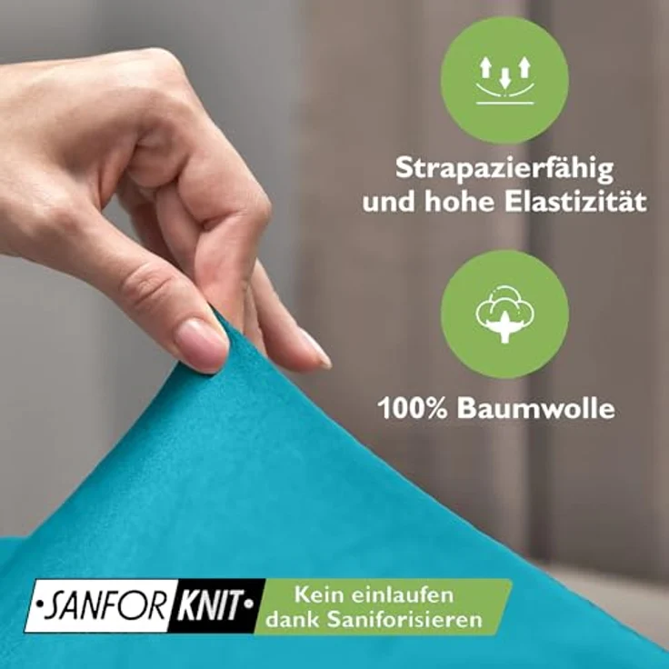 leevitex® Spannbettlaken 140x200cm - 160x200 cm | Spannbetttuch Bettlaken | 100% Jersey Baumwolle | Matratzenhöhe bis 25 cm | Ökotex | Petrol/Smaragd Blau – Bild 6
