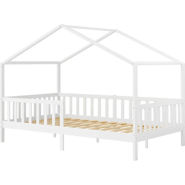 Bellabino 'Bia' Hausbett 120x200 cm, weiß, Kiefer Massivholz, Montessori Kinderbett mit Rausfallschutz und Lattenrost – Bild 2