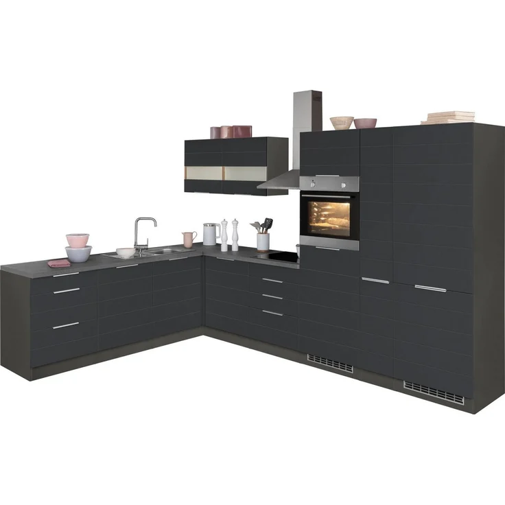 KOCHSTATION Winkelküche KS-Luhe, Stellbreite 240x330 cm, wahlweise mit oder ohne E-Geräten, MDF-Fronten – Bild 1