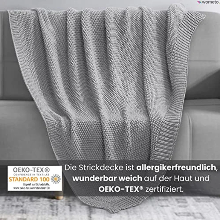 wometo Strickdecke, Grau, 140x190 cm, Oeko-Tex® zertifiziert, super weich und pflegeleicht, Wohntextilien – Bild 2