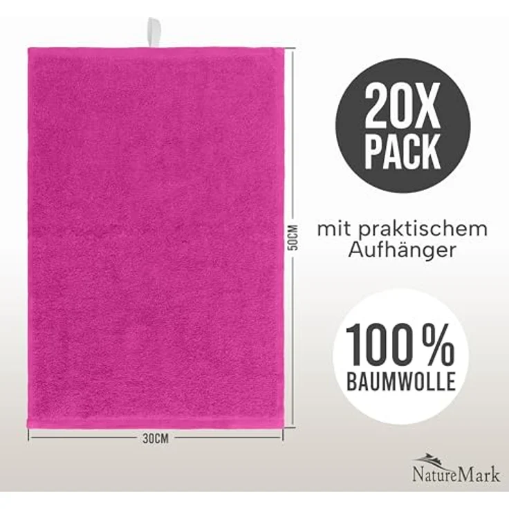 NatureMark Gästetücher – 20er Pack (30x50 cm), 100% Baumwolle, Oeko-TEX Zertifiziert, weich, saugfähig und pflegeleicht – Für Bad, Gäste & Spa – Pink – Bild 4