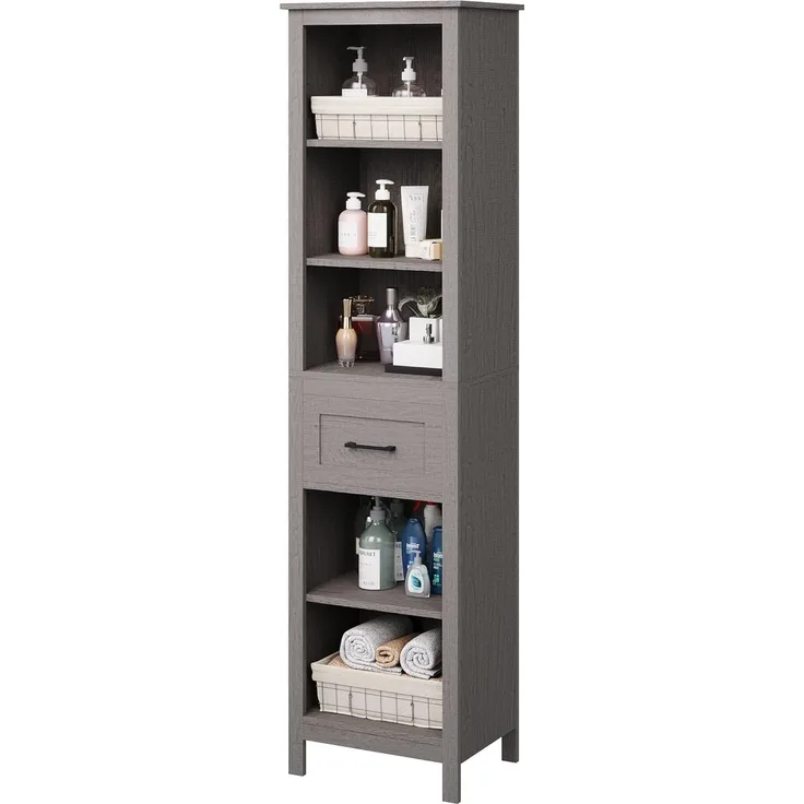 Homfa Hochschrank Badezimmerschrank, Badschrank schmal, 180cm hoch, weiß