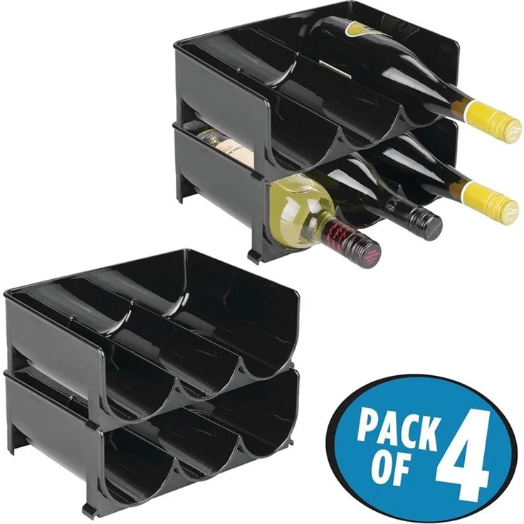 mDesign Weinregal Weinhalter Flaschenregal 4er Set stapelbar Kunststoff Schwarz – Bild 3
