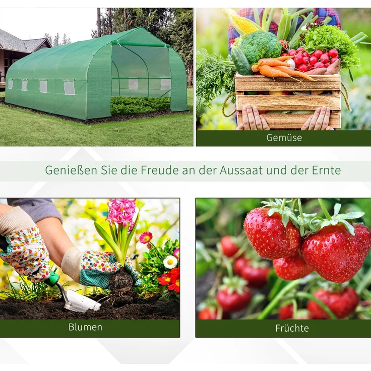 Outsunny Foliengewächshaus, Eisenrohr, PE, Grün, 595L × 300B × 200H cm – Bild 7