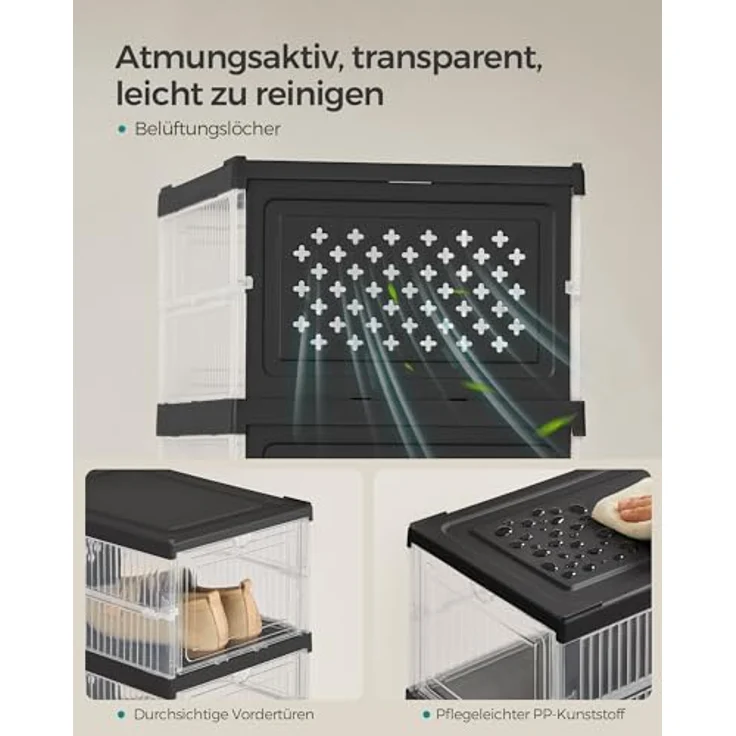 SONGMICS Schuhschrank, mit 6 Schuhboxen, integrierter Schuh-Organizer, faltbar, tragbar, für Schuhe bis Größe 46, 1-Min-Montage, transparent-tintenschwarz LSP205B01 – Bild 7