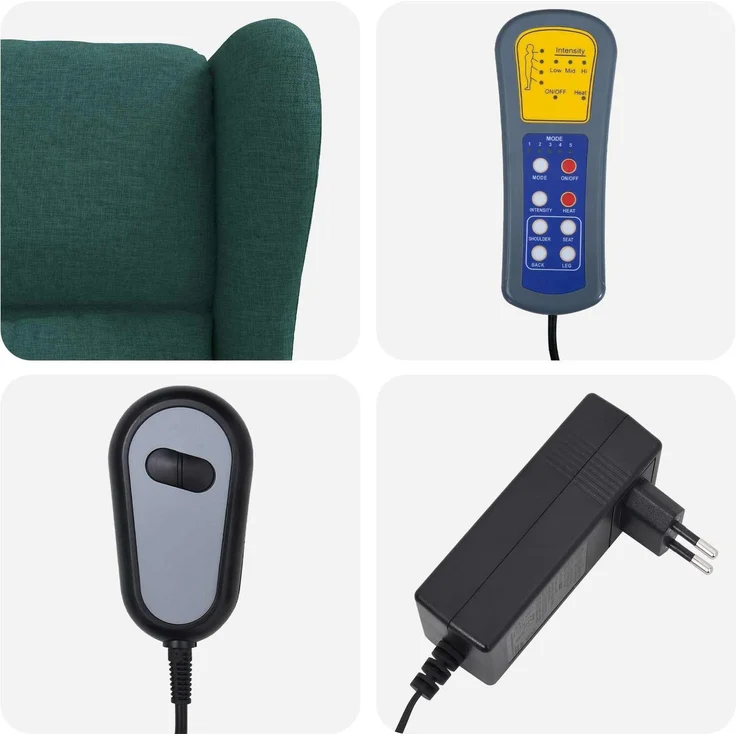 vidaXL Wing Back elektrischer Massagesessel Dunkelgrün Stoff 3460296 – Bild 7