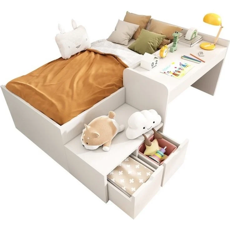 Flieks Kinderbett, Massivholzbett Einzelbett 90x200cm mit Schreibtisch und 2 Schubladen – Bild 4