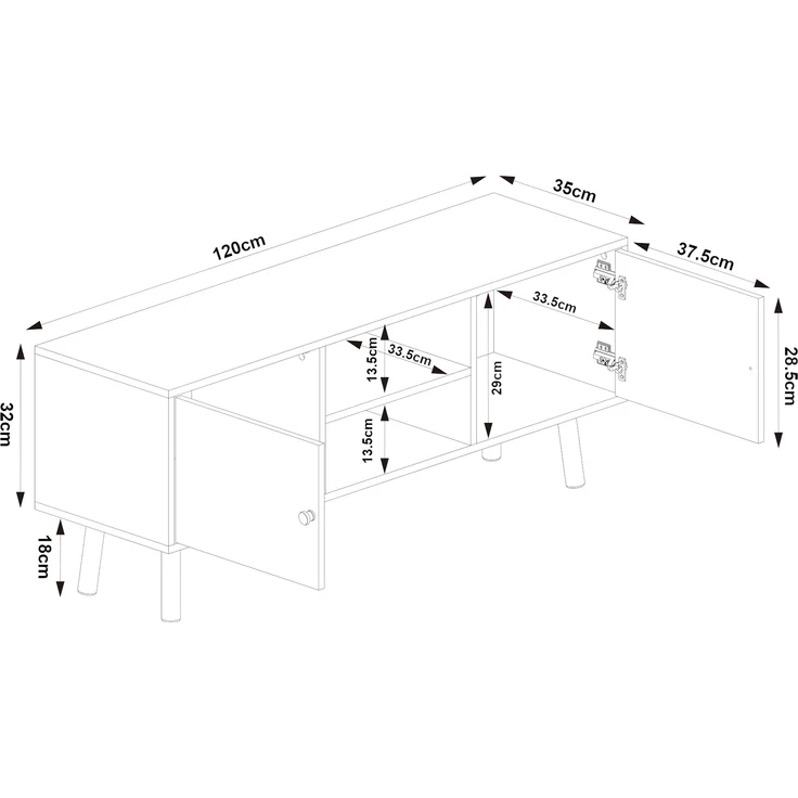 Fernsehschrank Reyljand mit 2 Türen 120x35x50 cm Grau/Eicheoptik [en. casa] – Bild 4