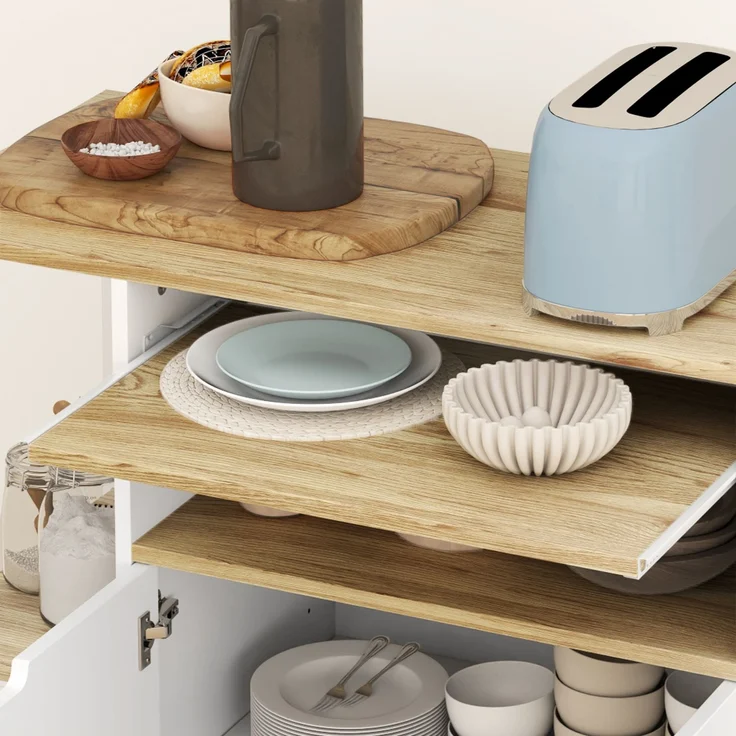 HOMCOM Küchenwagen, MDF, Naturholz+Weiß, 80L x 40B x 82H cm – Bild 9