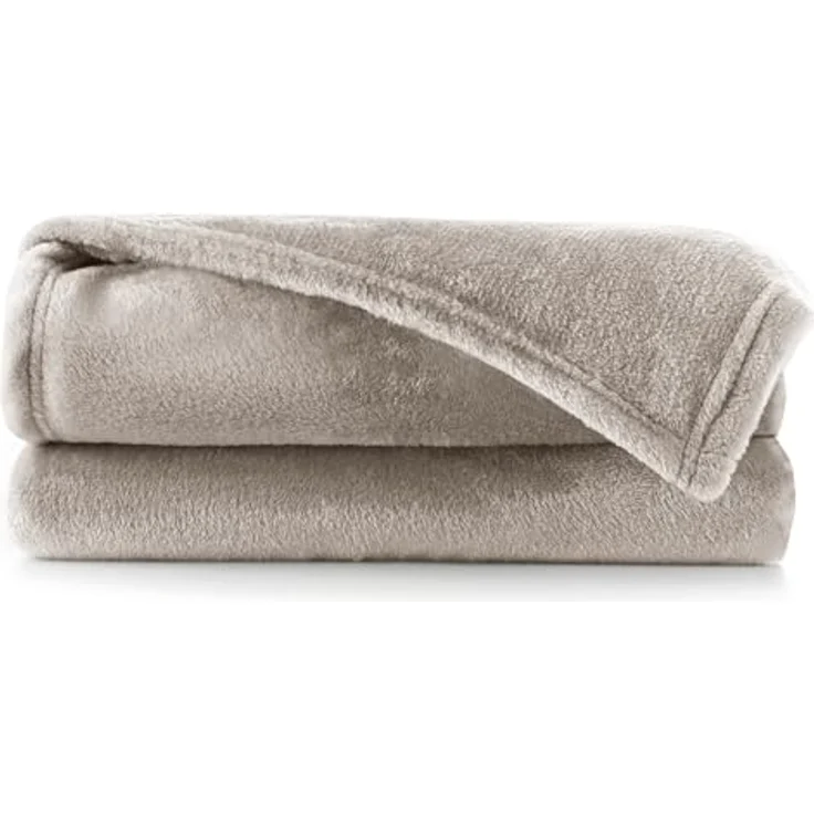 DecoKing Kuscheldecke 220x240 cm Cappuccino Decke Microfaser Tagesdecke Fleece weich sanft kuschelig beige Mic – Bild 2
