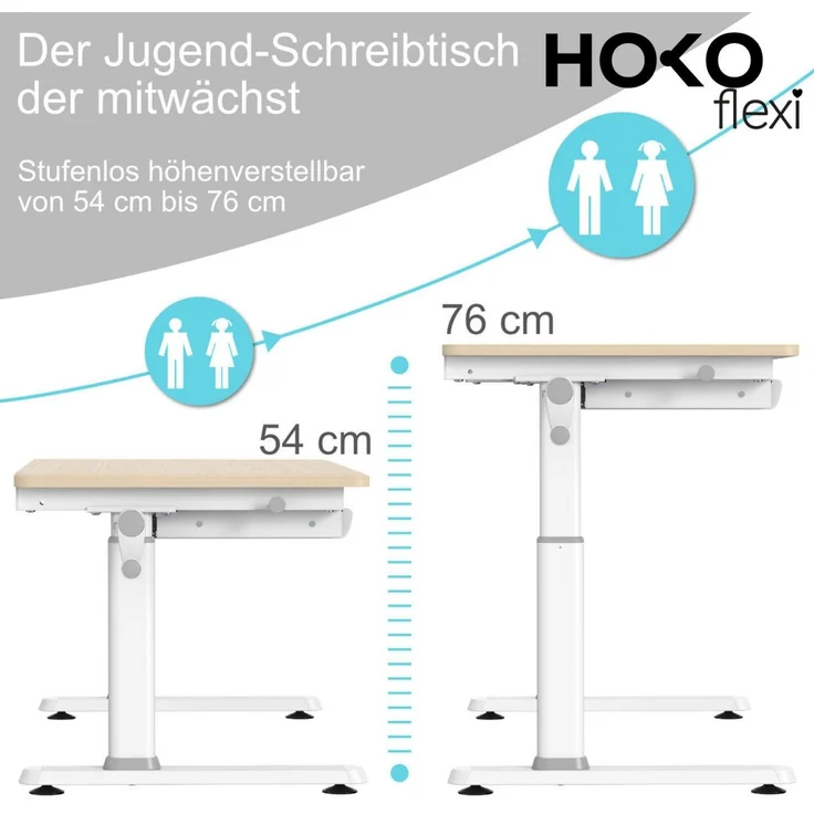 HOKO Kinderschreibtisch höhenverstellbar für Kinder ab 6 Jahren (Tisch-Stuhl-Set, Schreibtisch mit neigbarer Tischplatte & Kinderstuhl mit Fußstütze, 100x40 cm neigbar Tischplatte), 100x60 cm Arbeitsfläche,Holzoptik-Grün, LUKA & ANTON – Bild 3