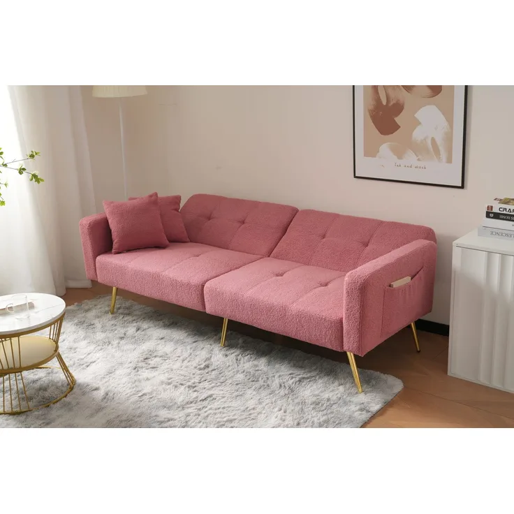 Schlafsofa 175x64x72 cm mit verstellbarer Rückenlehne, Bettfunktion und Seitentaschen in Pink