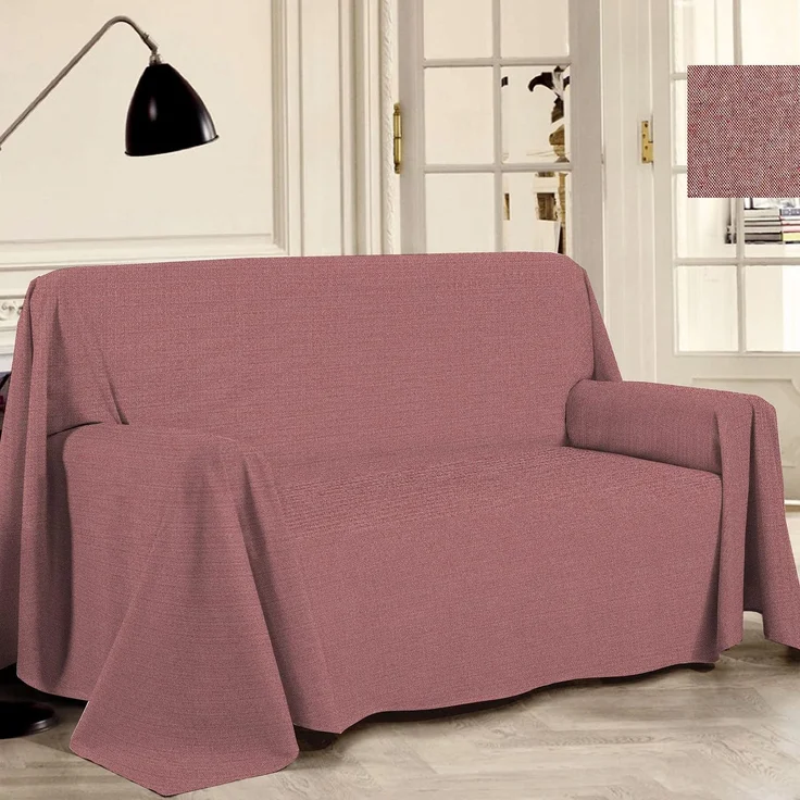 PENSIERI DELICATI Sofabezug 220x290 cm Made in Italy, Garn gefärbtes Abdeckung aus 100% Reiner recycelter Baumwolle, Einfarbig Rot, Ideal als Möbel Tuch, Sofa Überzug, Picknickdecke