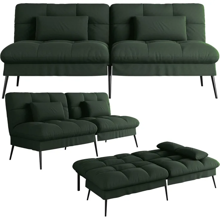 COMHOMA Sofa Schlafsofa mit Schlaffunktion, überzug Futon Klappsofa, Bettcouch, ecksofa, Couch Gästebett, 3-Sitzer Sofa, mit verstellbare Rückenlehne aus Stoff Grün