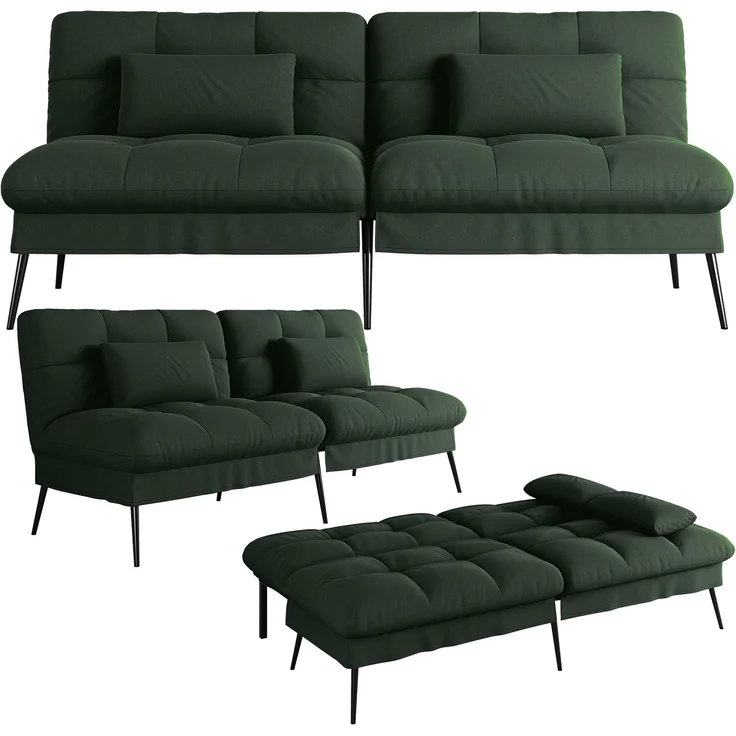 COMHOMA Sofa Schlafsofa mit Schlaffunktion, überzug Futon Klappsofa, Bettcouch, ecksofa, Couch Gästebett, 3-Sitzer Sofa, mit verstellbare Rückenlehne aus Stoff Grün – Bild 1