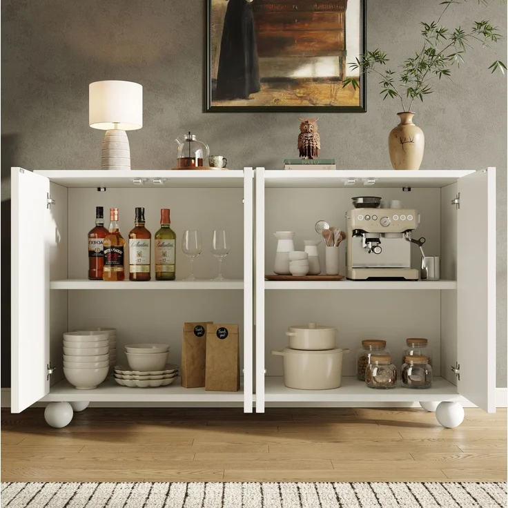 Sideboard 120x35x71 cm mit verstellbarer Ablage – weiß, MDF und Metall – Bild 3
