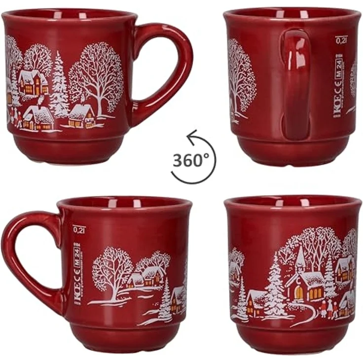 MamboCat Tasse 6er Set Glühweinbecher in dunkelrot Weihnachtslandschaft 0,2L geeicht, Porzellan, Weihnachtsgeschirr, Weihnachten, Weihnachtsmarkt, Punsch – Bild 4
