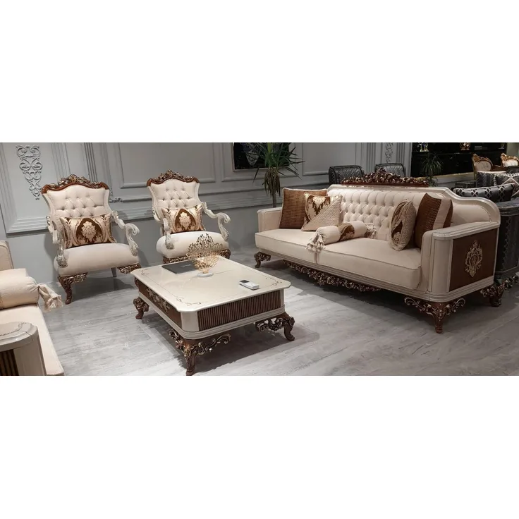 Xlmoebel Polstergarnitur Elegantes Barock Sofa-Ensemble mit luxuriösen Verzierungen, (Sofagarnitur, 3-tlg, 4tlg. Sofagarnitur 3 + 1 + 1 Sitzer + Couchtisch), Hergestellt in Europa