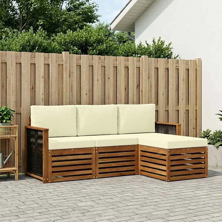 vidaXL Outdoor-Sofagarnitur 4 stk. 4-Sitzer Natur und Creme 3384201 – Bild 1