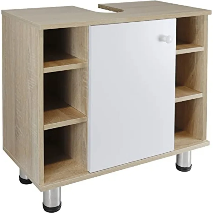 Stabilo Sanitär Waschbeckenunterschrank Waschbeckenunterschrank "Berta" Holz/Eichen Optik Seitenfächern mit Seitenfächern