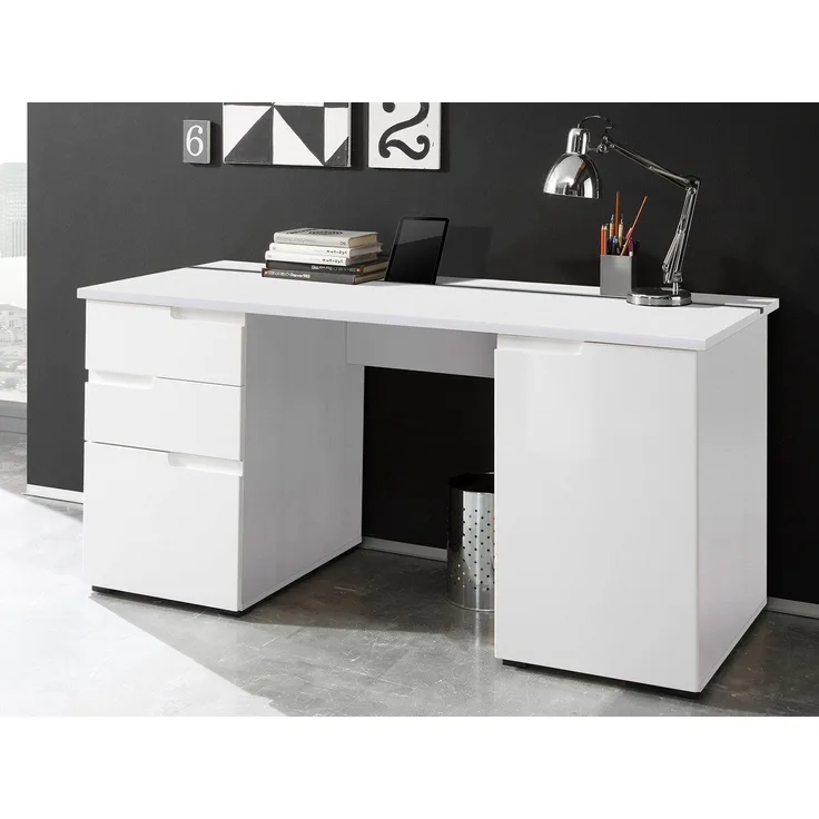 Schreibtisch >Suzette< in Weiß aus MDF - 158x76x67cm (BxHxT)