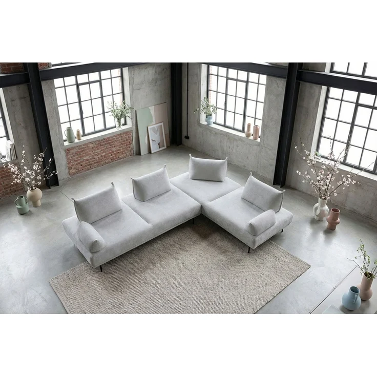 KAWOLA Ecksofa CANE Schlafsofa Daybed mit 2 Armlehnkissen Stoff grau 80 x 210 x 310 cm – Bild 5