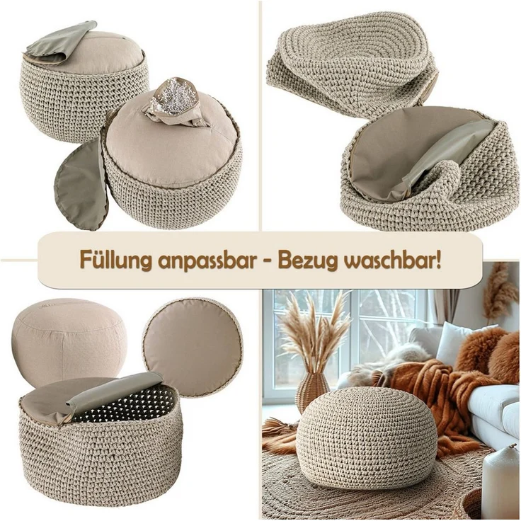 Amagohome Sitzhocker Bodenkissen Pouf Ø55 H37 Mohar Sitzhocker Sitzpouf waschbar nachfüllba, Bezug abnehmbar u. bei 30° Feinwäsche waschbar! – Bild 4