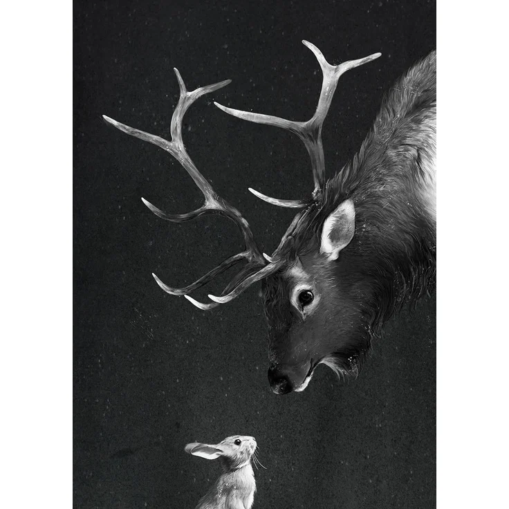 Leinwandbild Wildtiere Schwarz Weiß 50x70 DD123174 Wandbild Leinwand Reh Hase – Bild 1