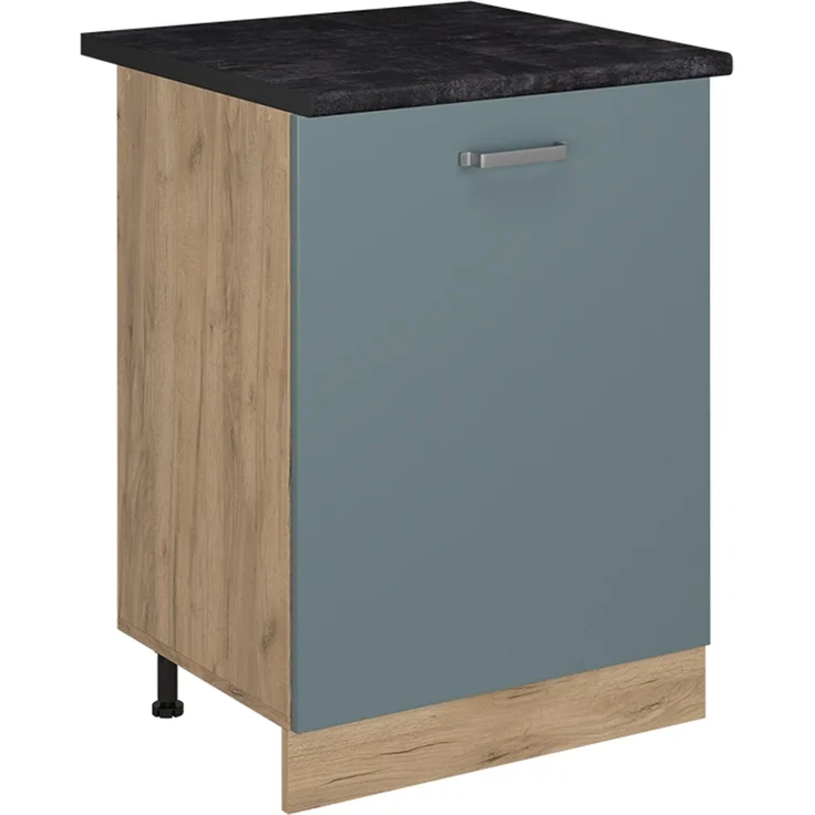 Küchenunterschrank R-Line Blau-Grau/Goldkraft Eiche 60 cm mit 1 Tür Arbeitsplatte Anthrazit Vicco – Bild 1