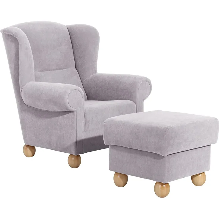 Ohrenbackensessel Kasha Bezug Veloursstoff Buche natur / silber 22256