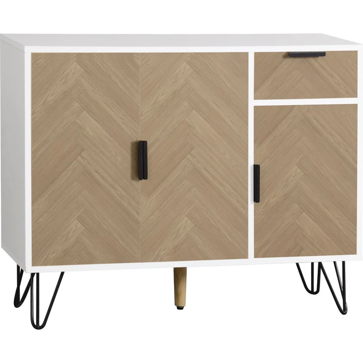 Merax Moderner Aufbewahrungsschrank, Sideboard in Weiß und Holzoptik mit Schublade und höhenverstellbaren Einlegeböden (90 x 30 x 71,5 cm) – Bild 9
