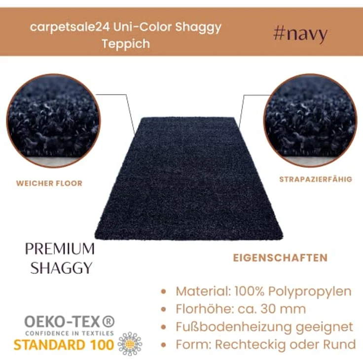 Carpetsale24 Shaggy Hochflor Teppich 60x110 cm Marineblau weich flauschig modern einfarbig Für Flur oder kleine Räume für Wohnzimmer Schlafzimmer Flur – Bild 5