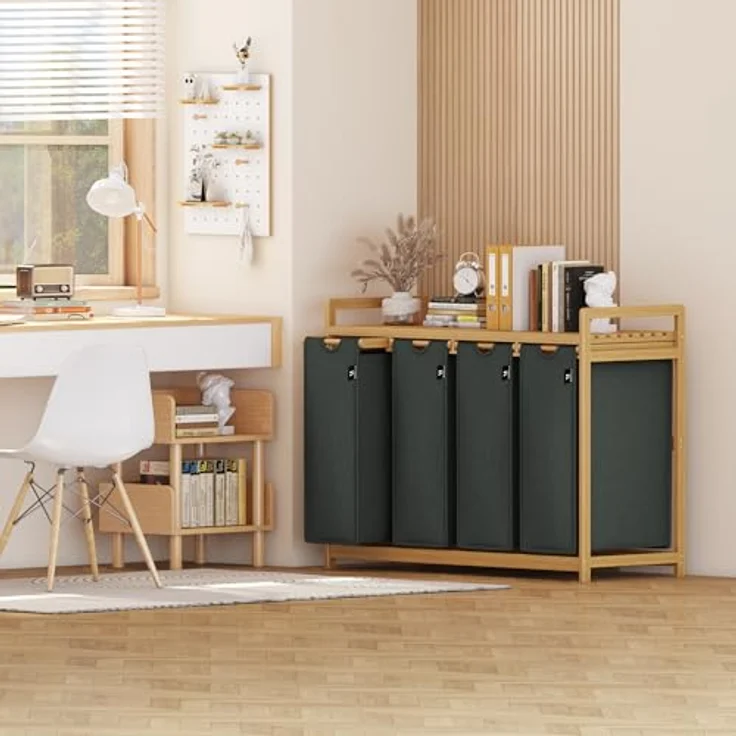 AdelDream Wäschekorb mit Bambusrahmen,200 l, 4 Fächer,Wäschesortierer – Bild 9