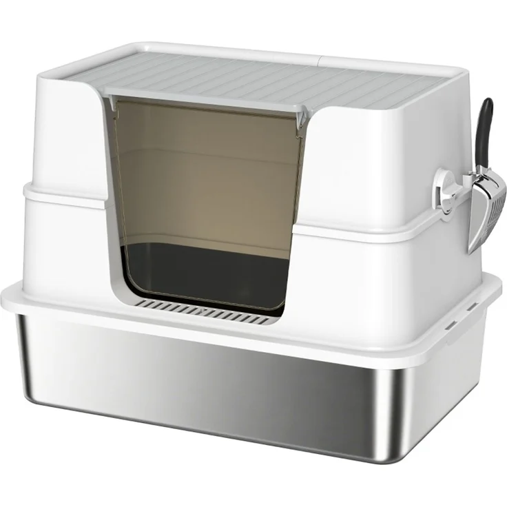 Katzentoilette aus Edelstahl mit Dual-Einstieg, 60,2x40,2x44,5 cm, Hellgrau – Bild 1