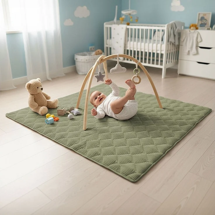 Krabbeldecke Soft-Cord wasserabweisende Sanosoft Babydecke Khaki Grün 120x120cm, Sanosoft, Öko-Tex und Made in Germany – Bild 1