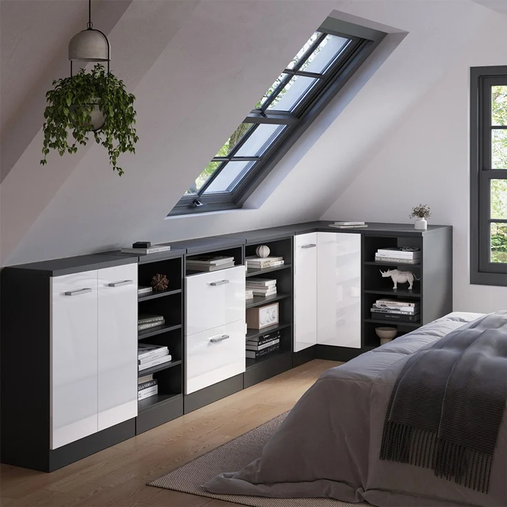 Eck-Küchenschrank für Dachschrägen R-Line Weiß Hochglanz 75.6 cm mit 1 Tür, Schrankkorpus 60 cm Tiefe Vicco – Bild 6