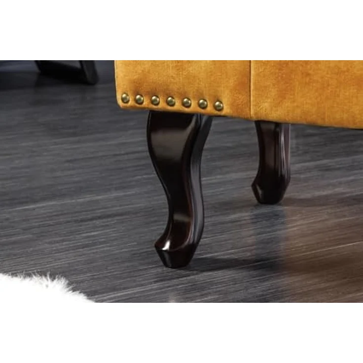 riess-ambiente Fußhocker CHESTERFIELD 80cm senfgelb / dunkelbraun (Einzelartikel, 1 St), Wohnzimmer · Samt · Wellenunterfederung · Chesterfield Design – Bild 6