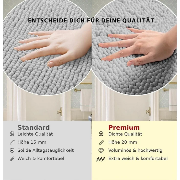 OTTO home Badematte Vanessa Chenille, Standard & Premium, 15mm oder 20mm, auch als 2er Set, rutschhemmend beschichtet, schnell trocknend, strapazierfähig, fußbodenheizungsgeeignet, Polyester, rechteckig, Uni Farben, besonders weich, flauschig, Badvorleger – Bild 4