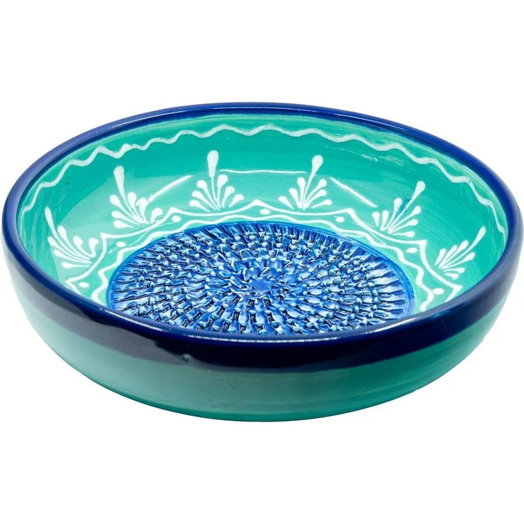 Kaladia Multireibe kleine Reibeschüssel in Türkis & Blau - ca. 19 x 5 cm - Zutatenreibe, Keramik, handbemalte Küchenreibe auch als Serviergefäß nutzbar - Made in Spain – Bild 1
