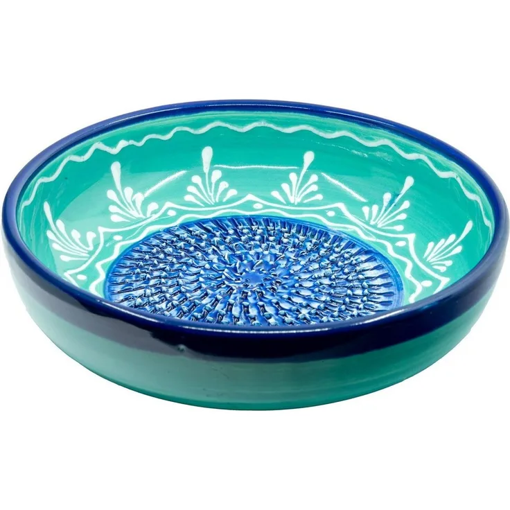 Kaladia Multireibe kleine Reibeschüssel in Türkis & Blau - ca. 19 x 5 cm - Zutatenreibe, Keramik, handbemalte Küchenreibe auch als Serviergefäß nutzbar - Made in Spain
