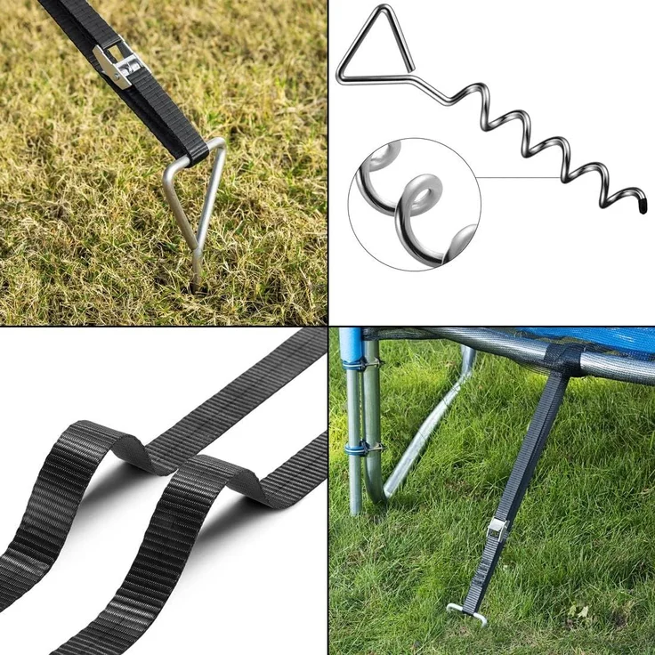 Monzana 4 Bodenanker Trampolin 42,5cm 5 Windungen 900kg Verstellbare Gurte Rostfrei Sicherung Set Erdanker Befestigung – Bild 4